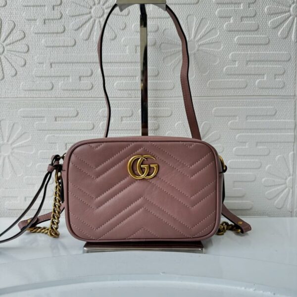 Gucci Dusty Pink Matelassé Leather GG Marmont Mini Bag