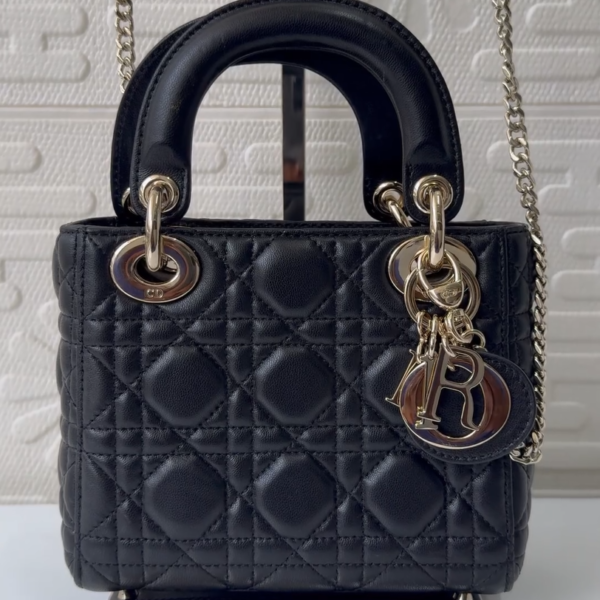 Dior Bag, Black Cannage Leather Micro Lady Dior Tote