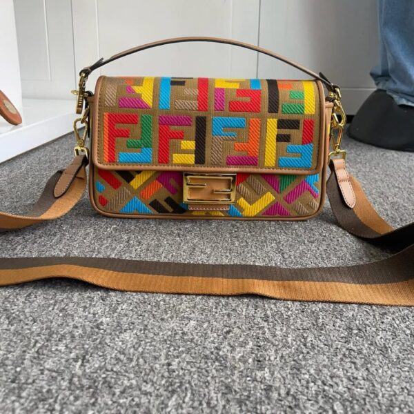 Fendi Canvas Vitello King FF Multicolor Embroidered Bag