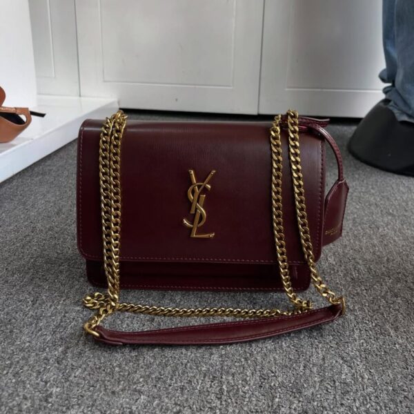 Saint Laurent Burgundy Leather Medium Sunset Shoulder Bag